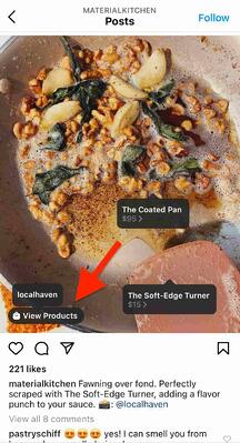 Example of Material Kitchen selling on Instagram with product tags