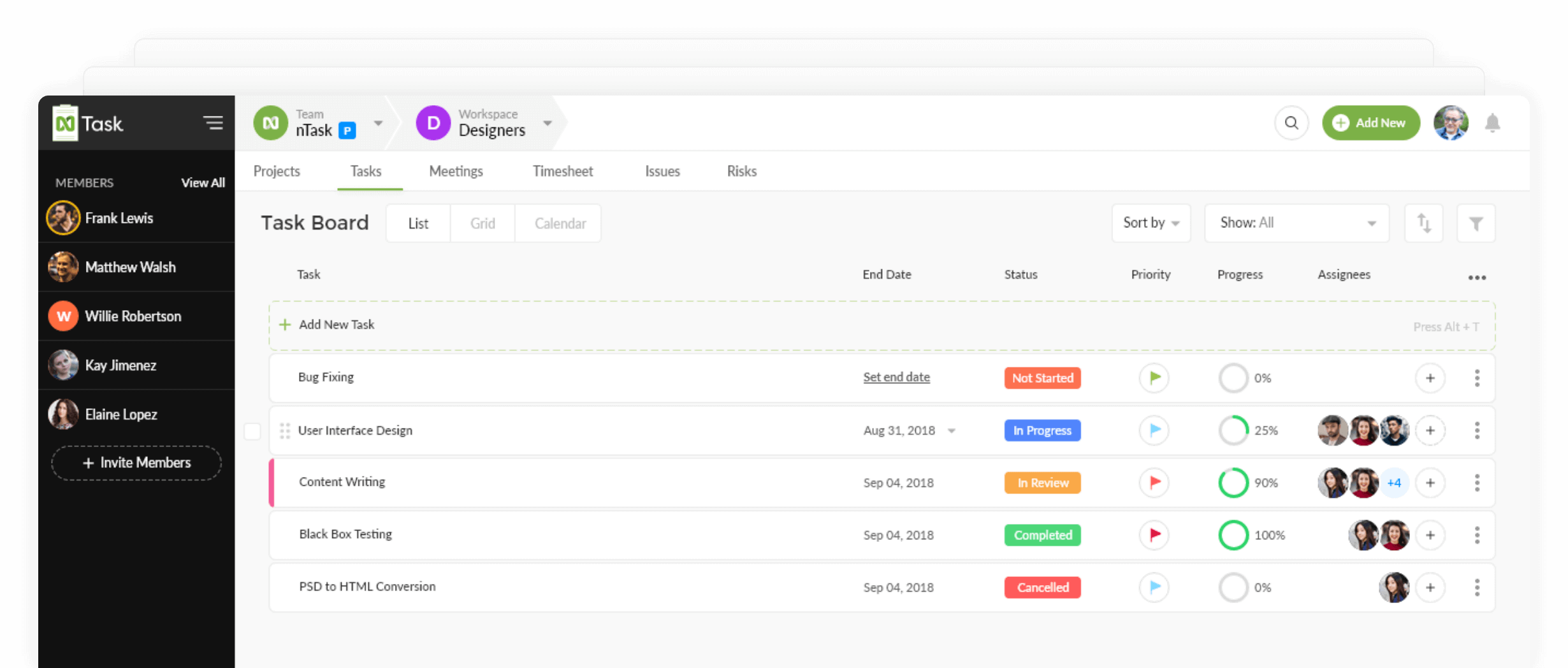 Project management software task board by nTask