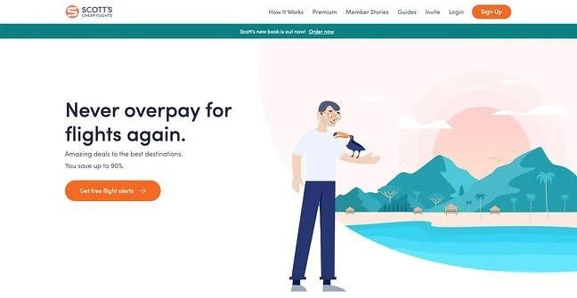 homepage for the small business website design example scott's cheap flights
