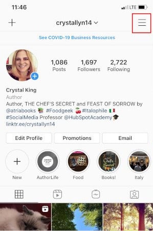 Convert Instagram to Business Profile: Tap Hamburger Menu