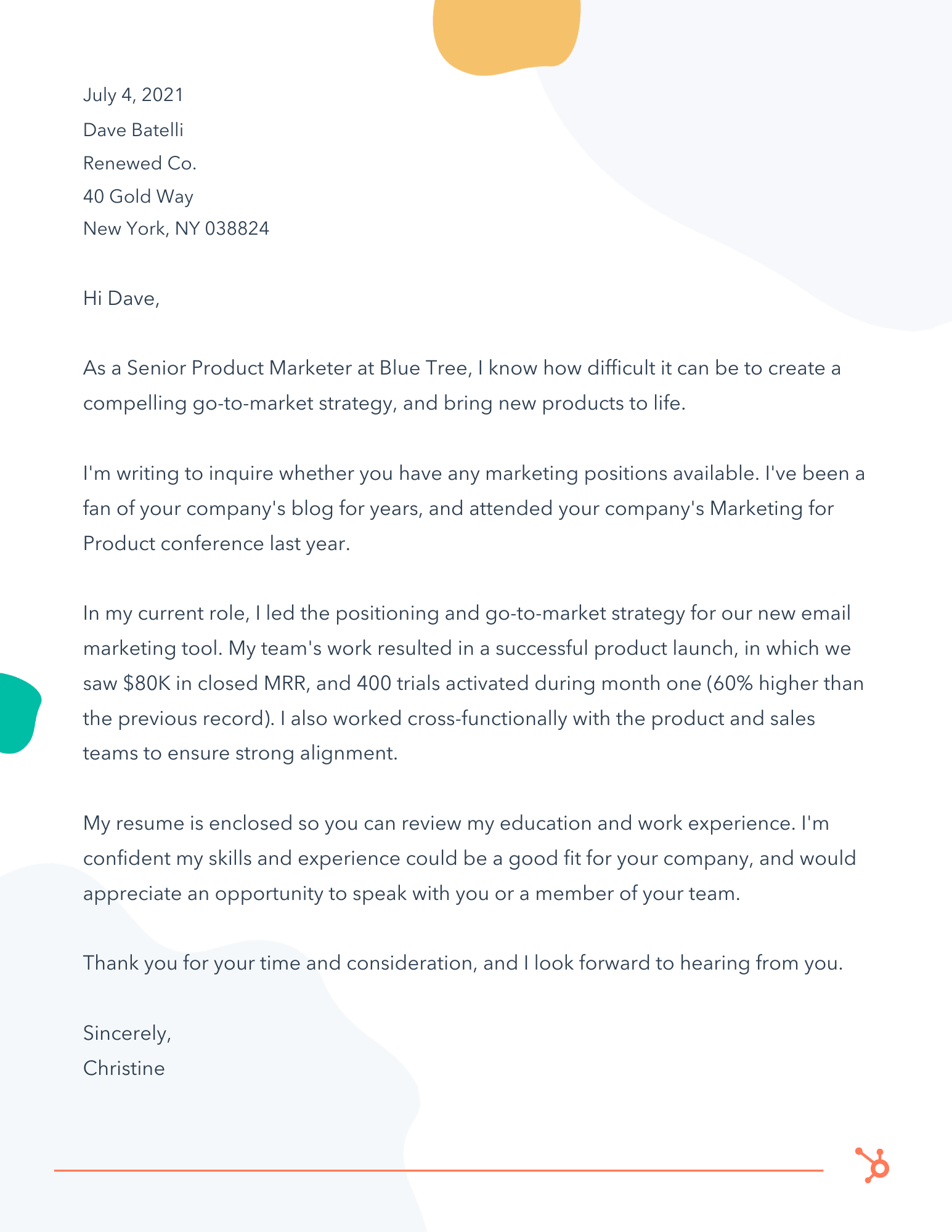 Sample Letter of Interest Example