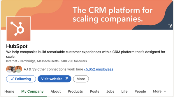 HubSpot LinkedIn company page