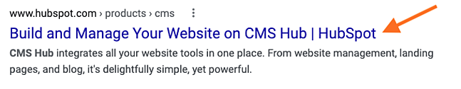 Website page title example in search results