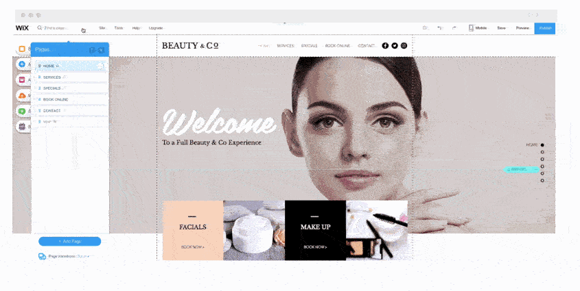 Editing page elements in Wix's drag-and-drop editor