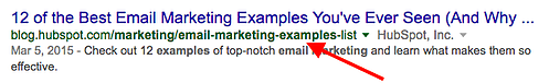 Search engine result link with a keyword-optimized URL