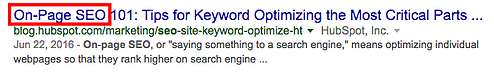 Search engine result link with a keyword-optimized title