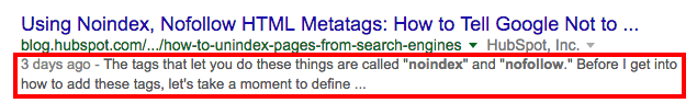 example of a meta description on Google