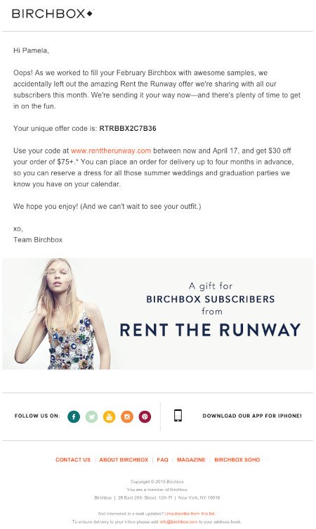 Email Marketing Campaign Example: Birchbox - "Oops!"