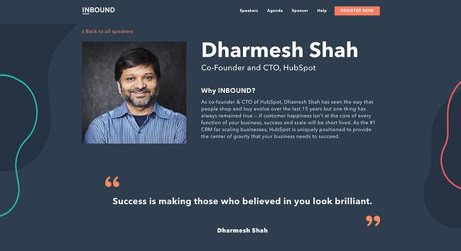 Darmesh Shah's professional background on the INBOUND website