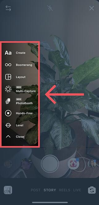 Image and video capture options in Instagram Stories