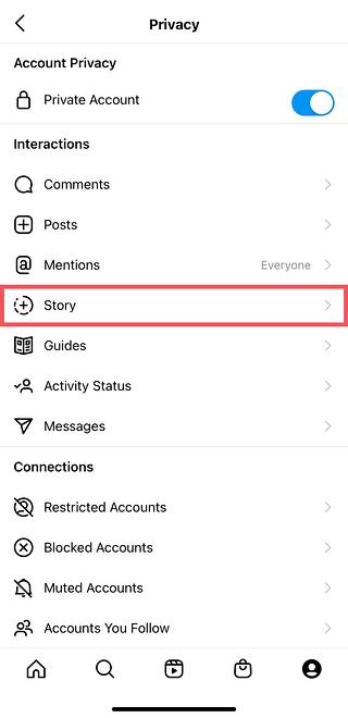 Instagram Story settings inside the Instagram app