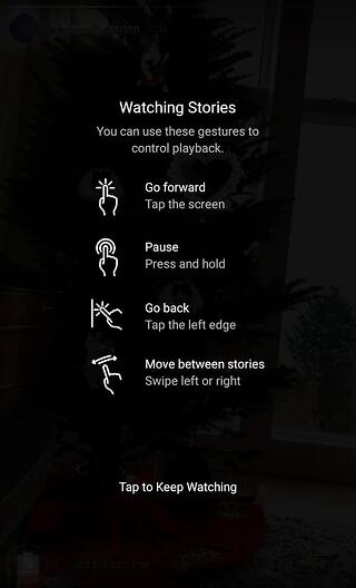 Black menu of finger motions for watching Instagram Stories on a mobile device