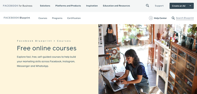 Facebook Blueprint marketing certification course homepage