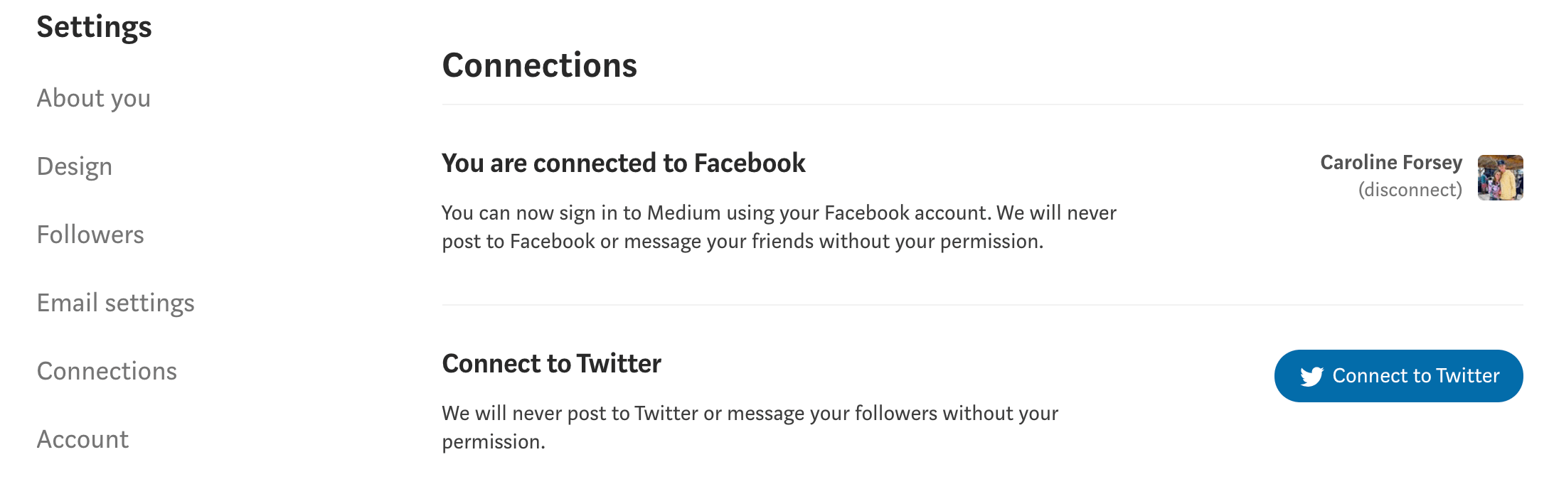 Connecting your Medium account to social pages