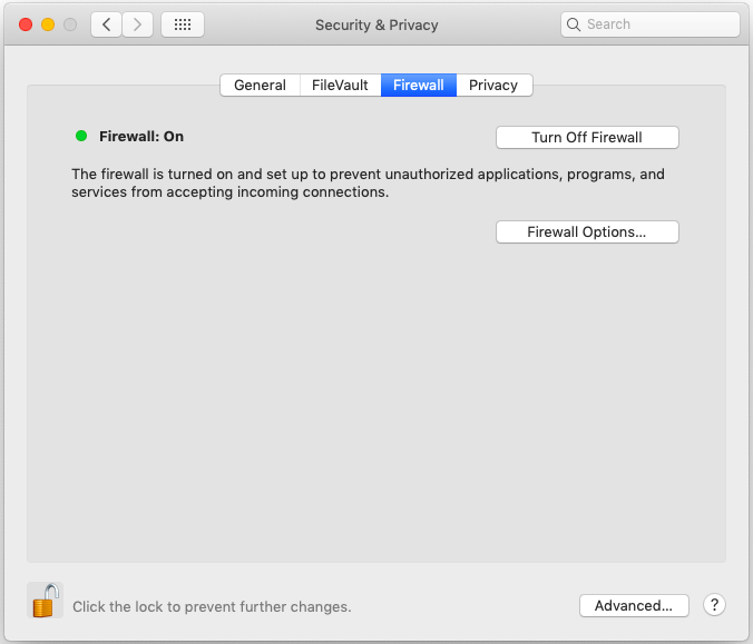 Turning off firewall in Mac OS can help resolve 504 Gateway Timeout error