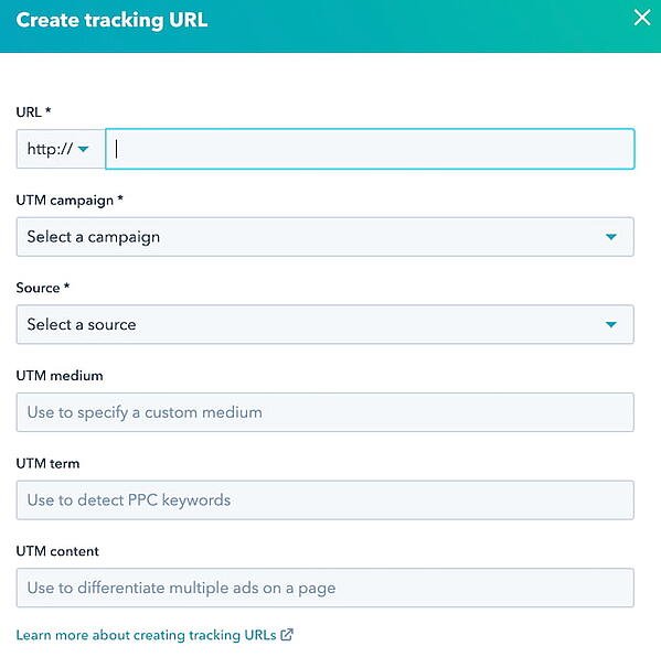 How to Build UTM Codes in HubSpot: fill in the attributes of your UTM code and click create