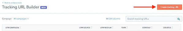 How to Build UTM Codes in HubSpot: open the tracking URL form to create a new UTM code