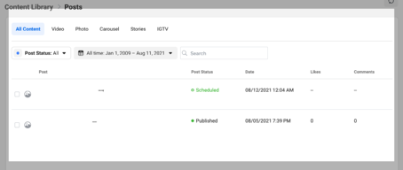 example of scheduled posts list in instagram creator studio