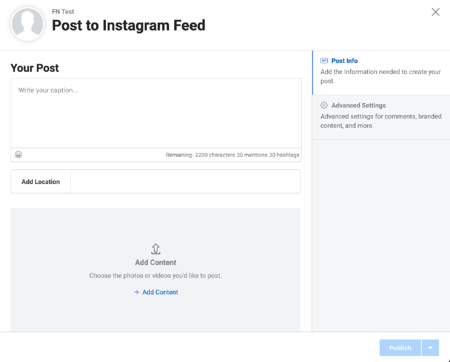 example of pop-up window to upload content to your feed in instagram creator studio