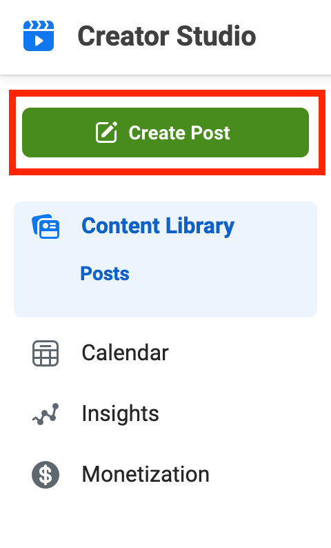 red rectangle emphasizing the create post button on instagram creator studio