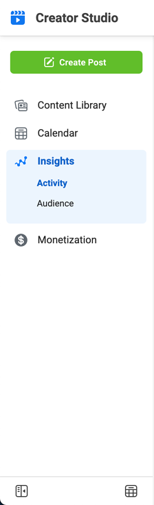 instagram creator studio insights tab highlighted in blue