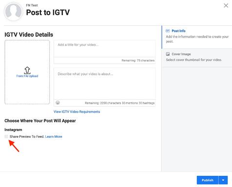 example of share preview to feed button on instagram creator studio to post IGTV videos on your feed
