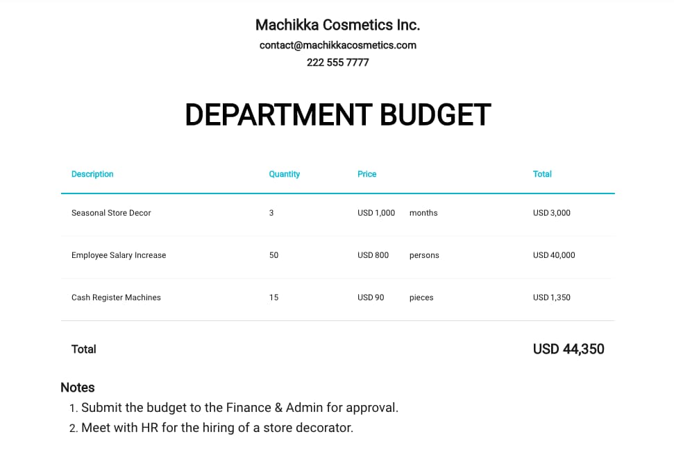 Department Budget Template