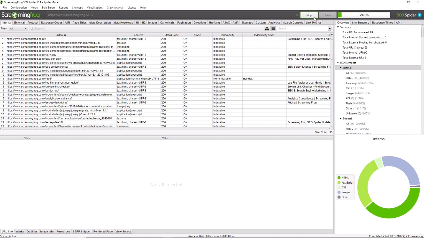 website content audit tools: screaming frog SEO crawler