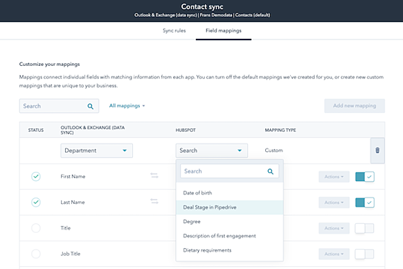 Dashboard of Operations Hub with Outlook and HubSpot Integration