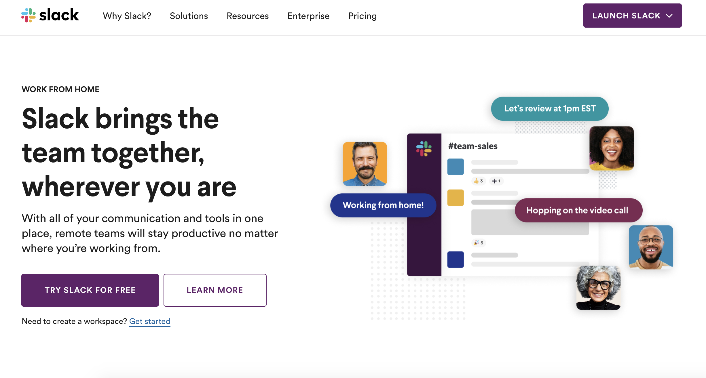 slack homepage get started