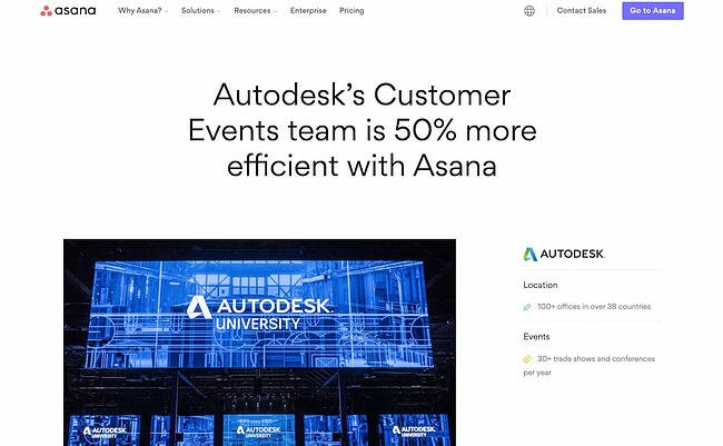 Case study example from Asana