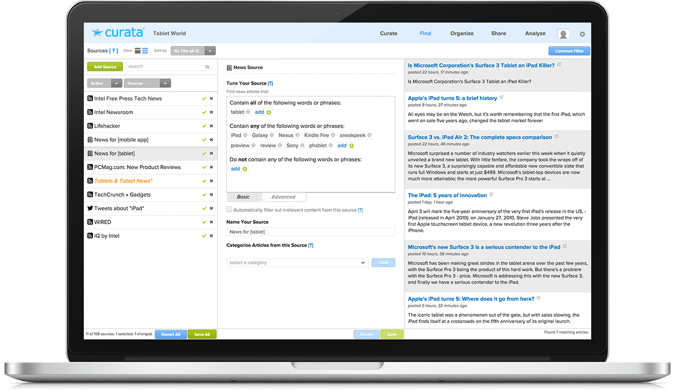 content intelligence software example: curata