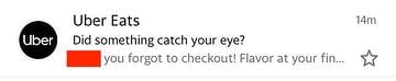direct response marketing example: ubereats abandoned cart email