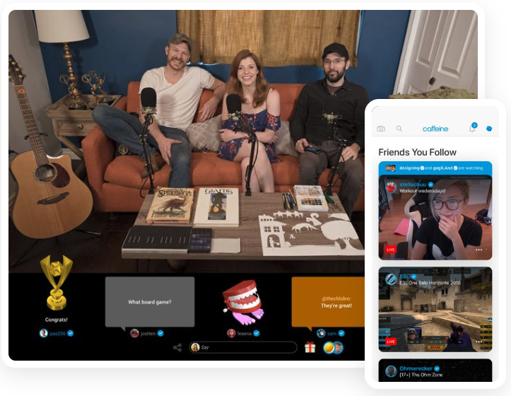 new social media platform caffeine.tv's streaming app interface