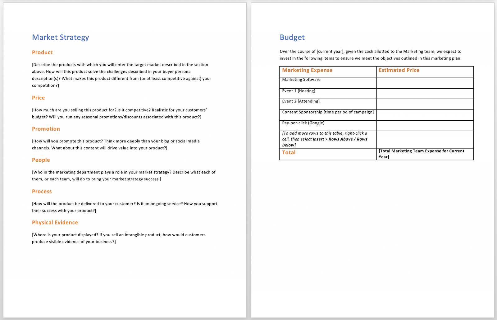 hubspot business plan template for marketing strategy