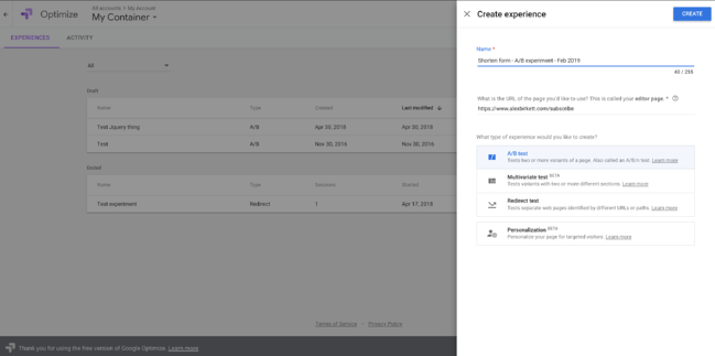 content marketing tools: Google Optimize