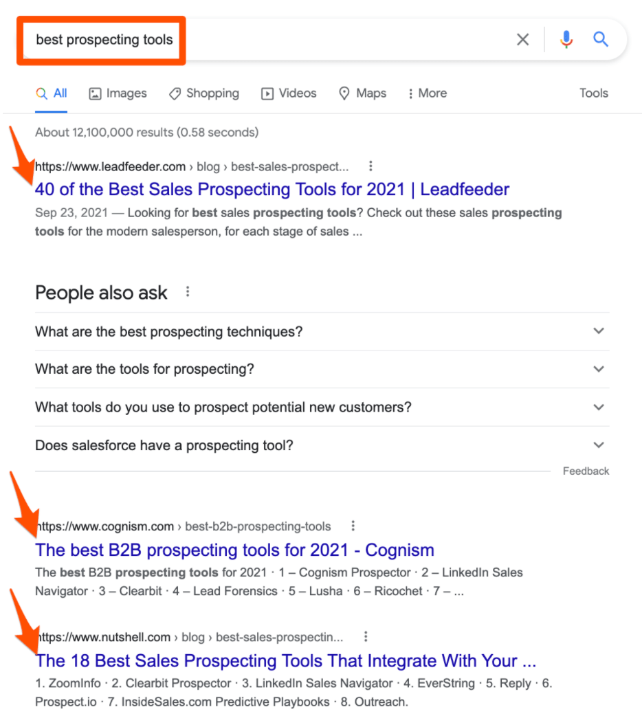 best prospecting tools search results