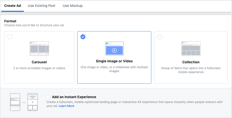 Instagram ads format options