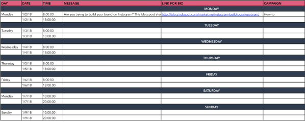 Instagram post log for social media publishing management.