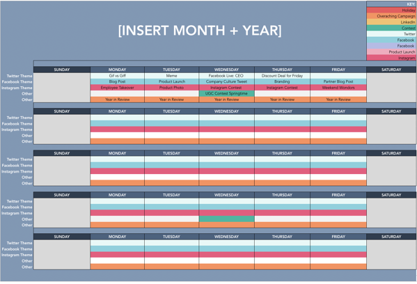 Social media editorial calendar template.