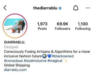 instagram bio idea: diarra blu example