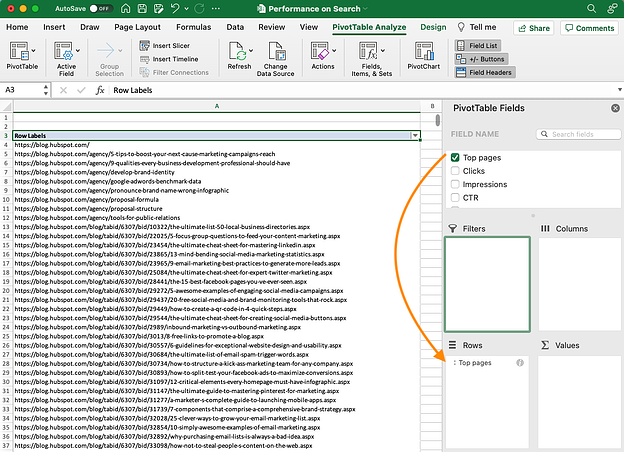 how to create a pivot table step 4: drag and drop a field into the rows label area