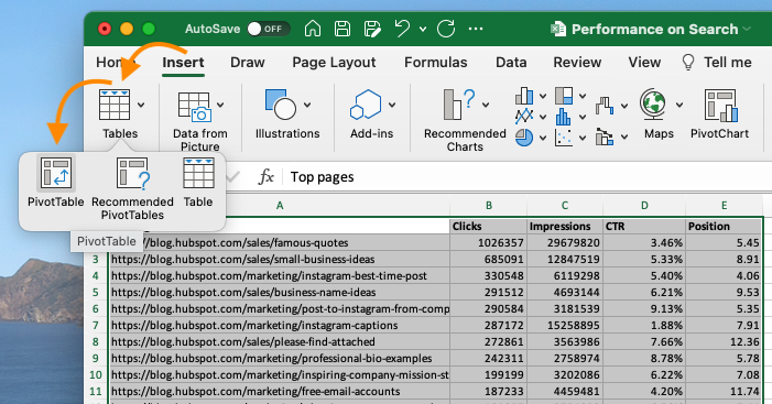 how to create a pivot table step 3: highlight your cells to create your pivot table