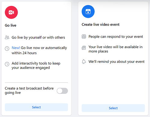 How to go live on facebook using a web browser, choose between go live and create live video content
