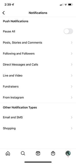 how to change instagram notification settings: view all notification categories