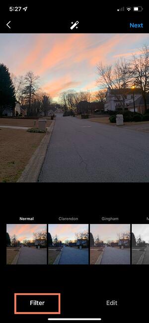 how to upload an image to instagram: add filters