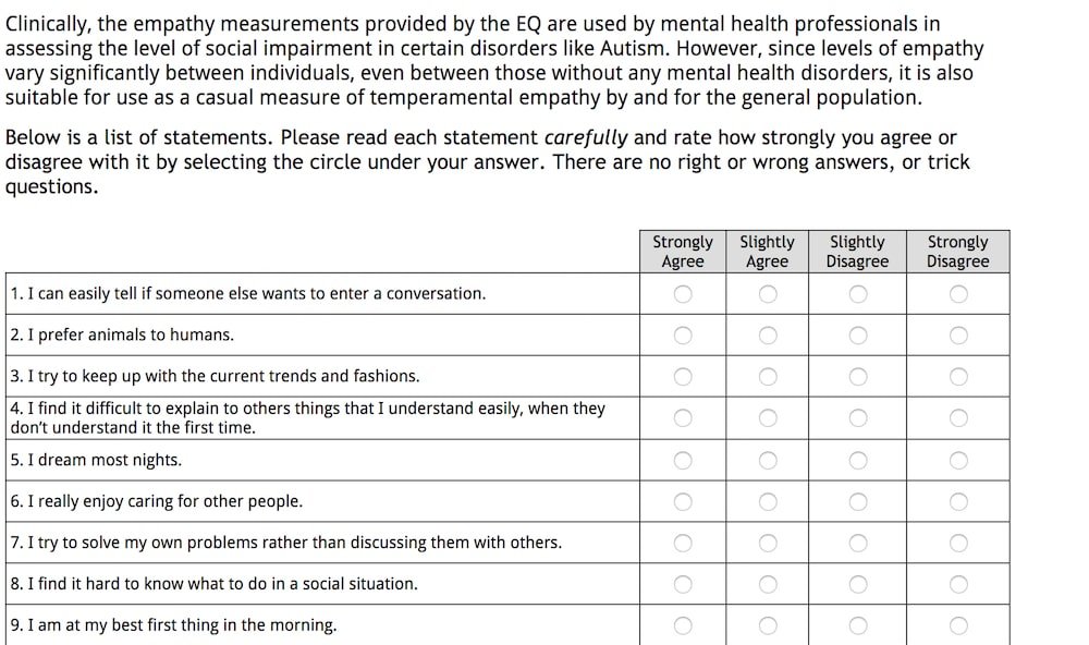 Empathy Quotient free personality test you can take online