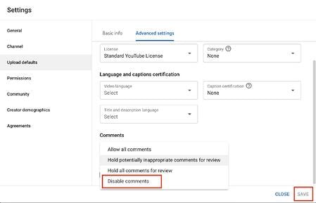 how to turn off comments on youtube step 5