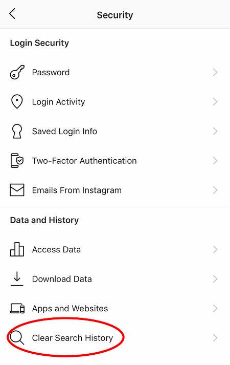 showing in settings how to clear instagram search history