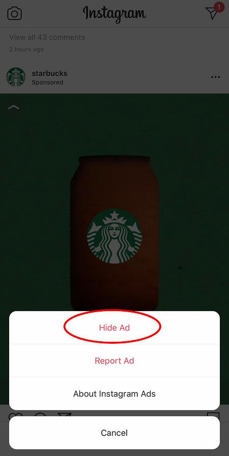 hiding a starbucks ad on instagram